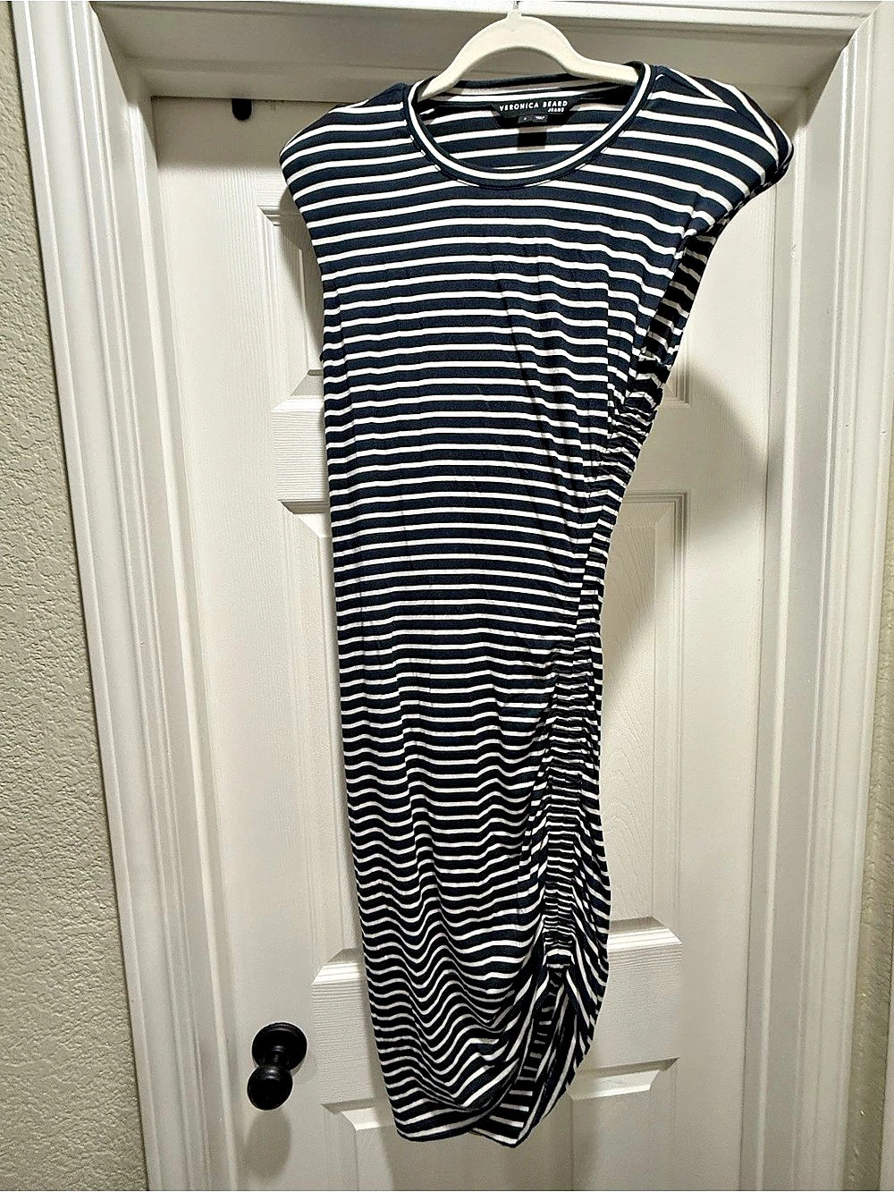 Veronica Beard Brompton Striped Ruched Midi Dress S